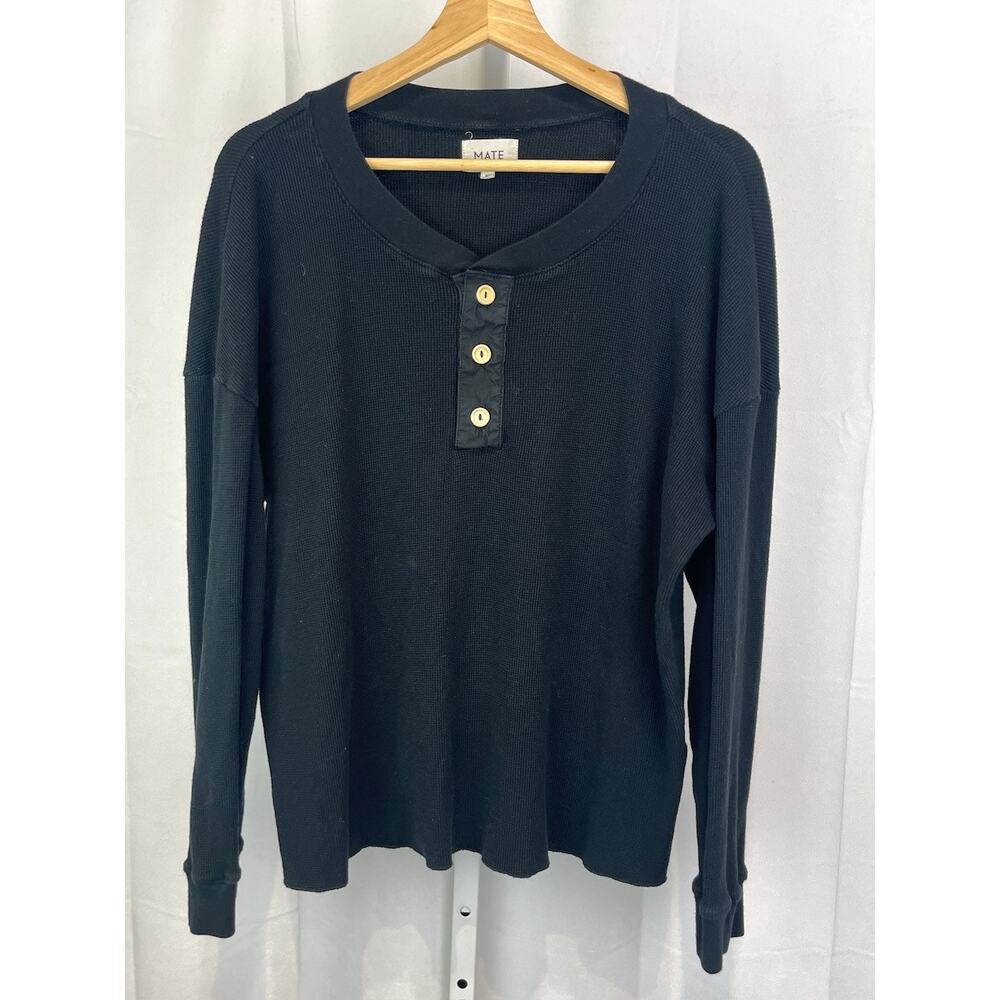 MATE the Label Black Long Sleeve Henley Thermal Top